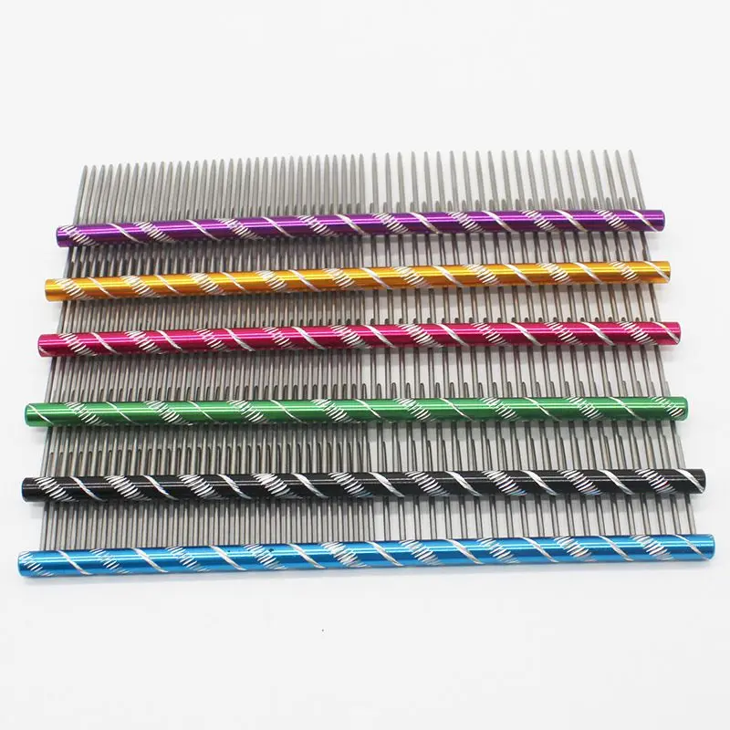 16/19/20/25cm Pet Dog Comb Bright Multi-Colored Stripe Grooming Comb Stainless Steel Straight Comb For Dog Cat Grooming Toolts