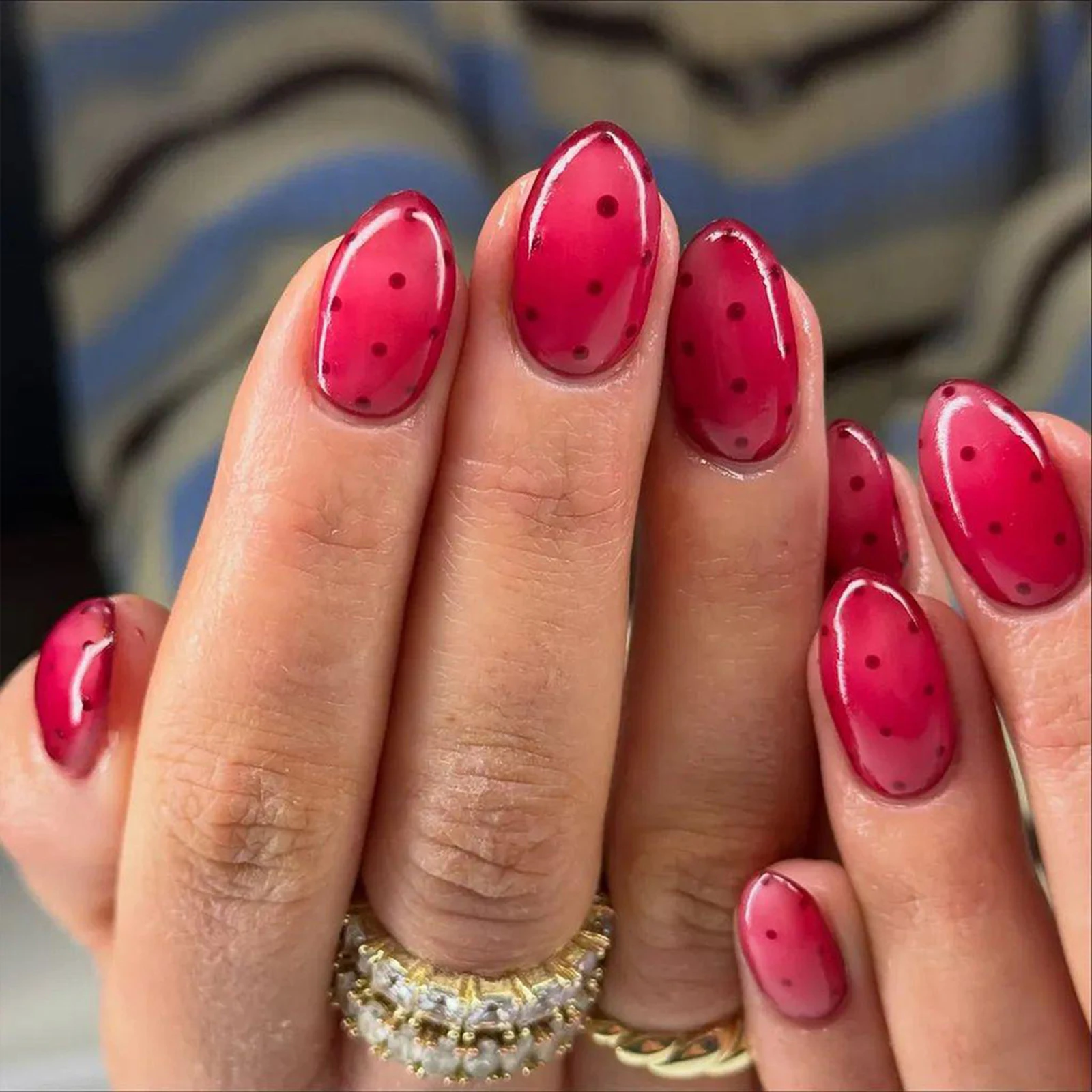 30Pcs Solid Color Almond Fake Nails Short Acrylic Press On Nails Polka Dot Printed Full Cover Detachable False Nails for Women