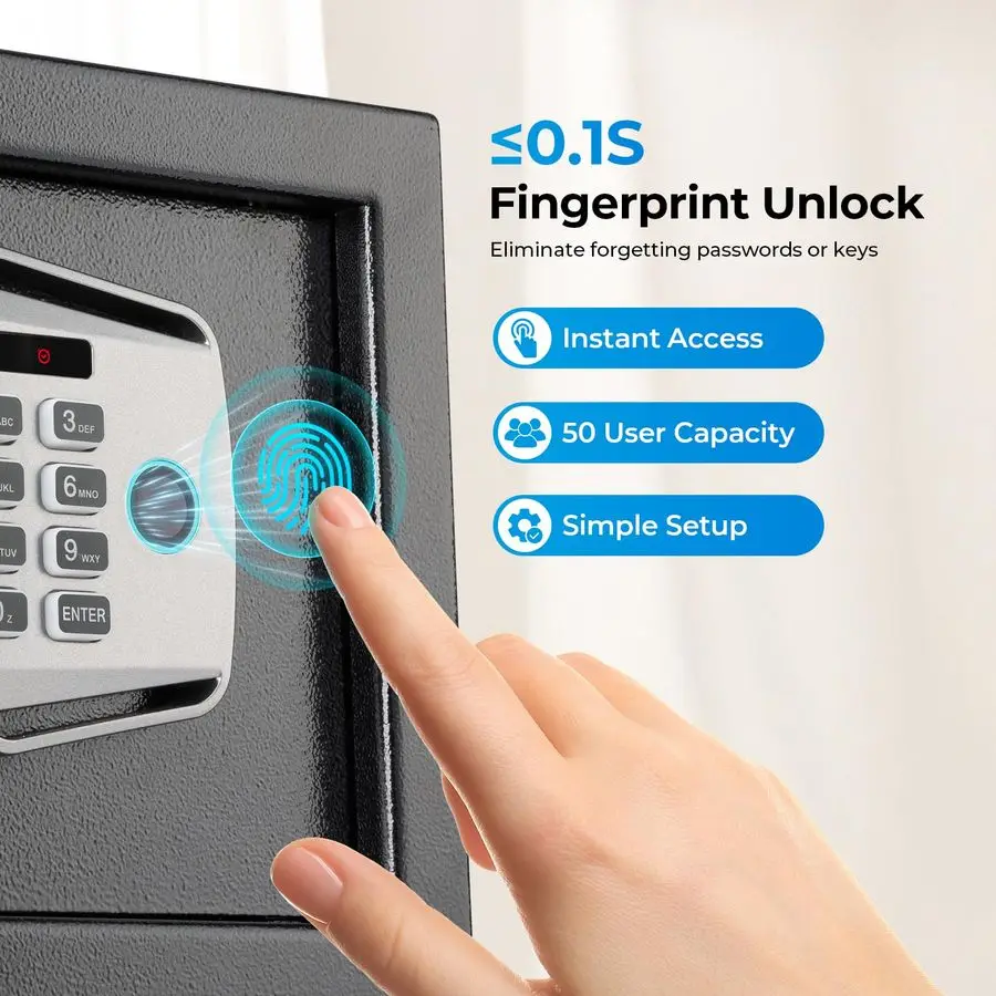 Brankas Sidik Jari Biometrik dengan Sistem Alarm, Kotak Kunci Akses 3 Arah dengan Keypad Elektronik, Layar Tampilan dan Port USBC untuk Rumah