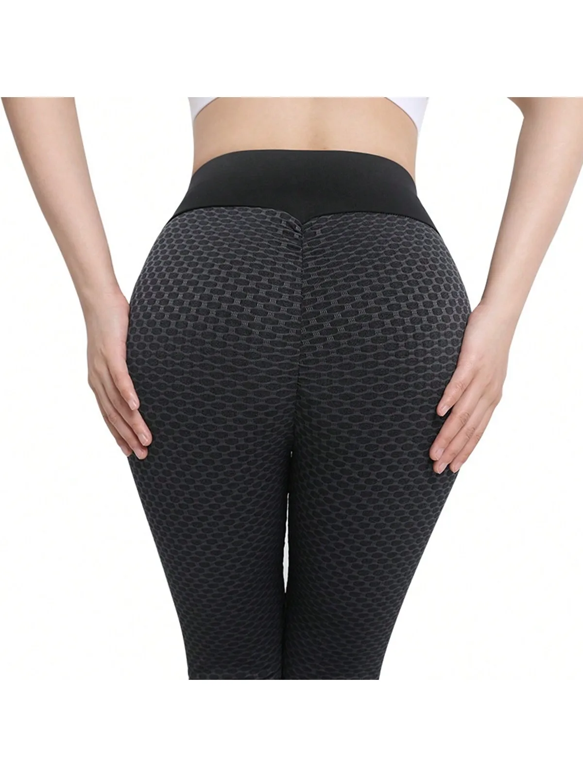 Women\'s shaping trousers peach buttocks high-waisted honeycomb jacquard sports tights buttocks cropped trousers