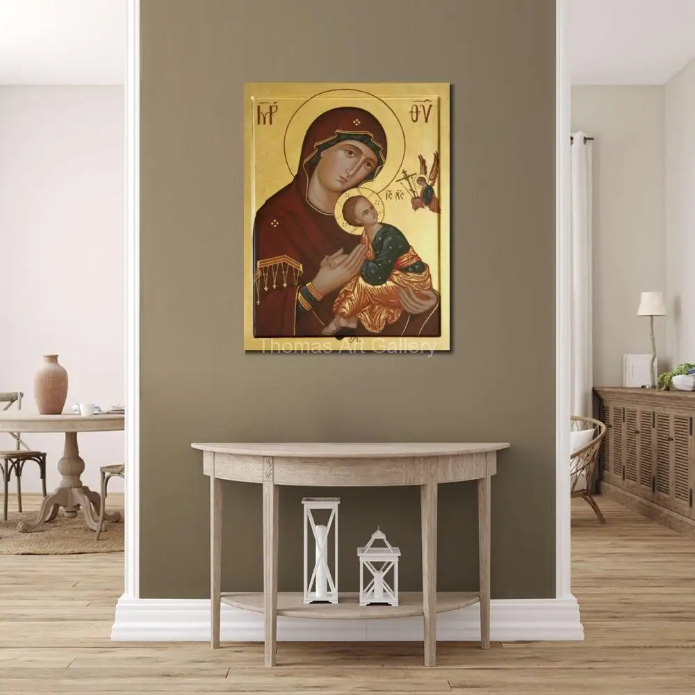 Virgin Mary Icon Panagia Theotokos Greek Orthodox Byzantine Wall Art HD Canvas Print for Church Decor Christian Religious Gift