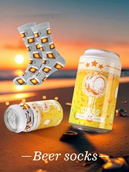 1 pair of mid-length unisex socks with beer can pattern, novel, creative and interesting gift, comfortable and breathable, suita