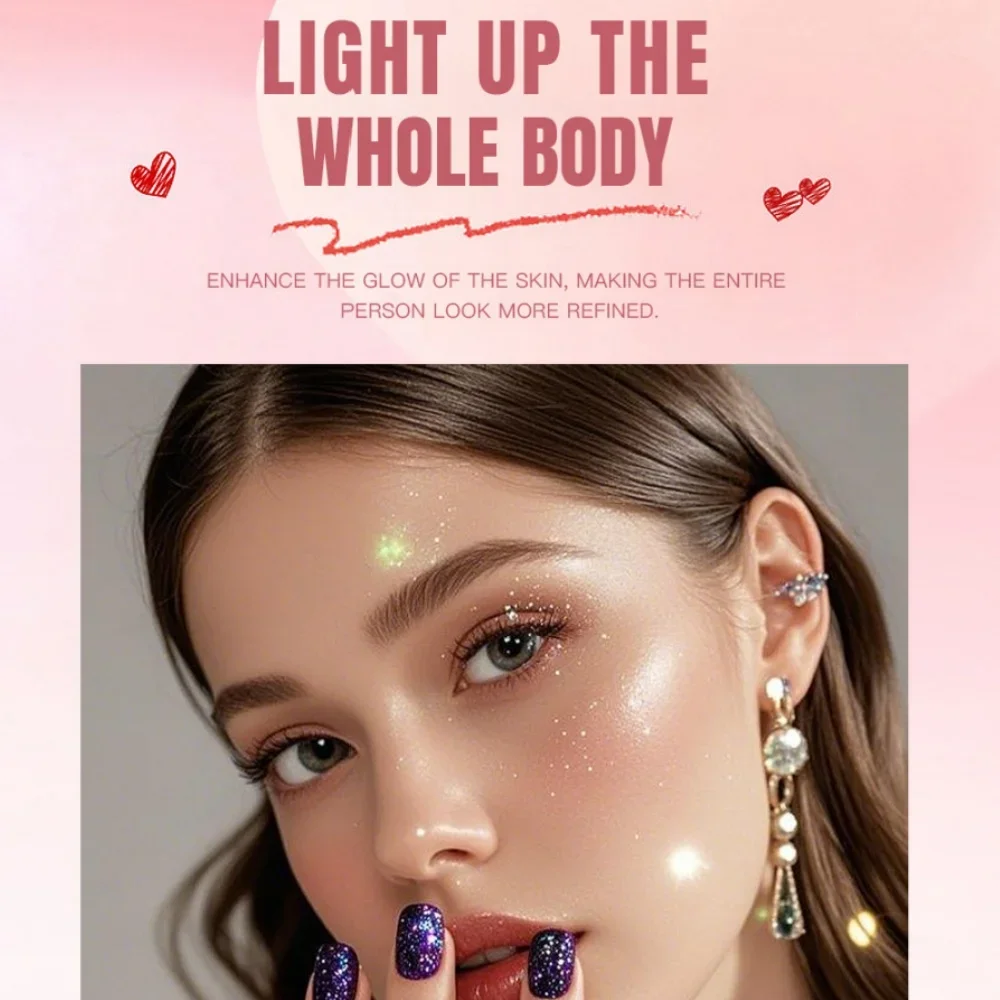 Pink Peach Shimmer High Gloss Makeup Powder Multi-Purpose Facial & Body Shimmer with Puff for Face And Collarbone Shiny Makeup