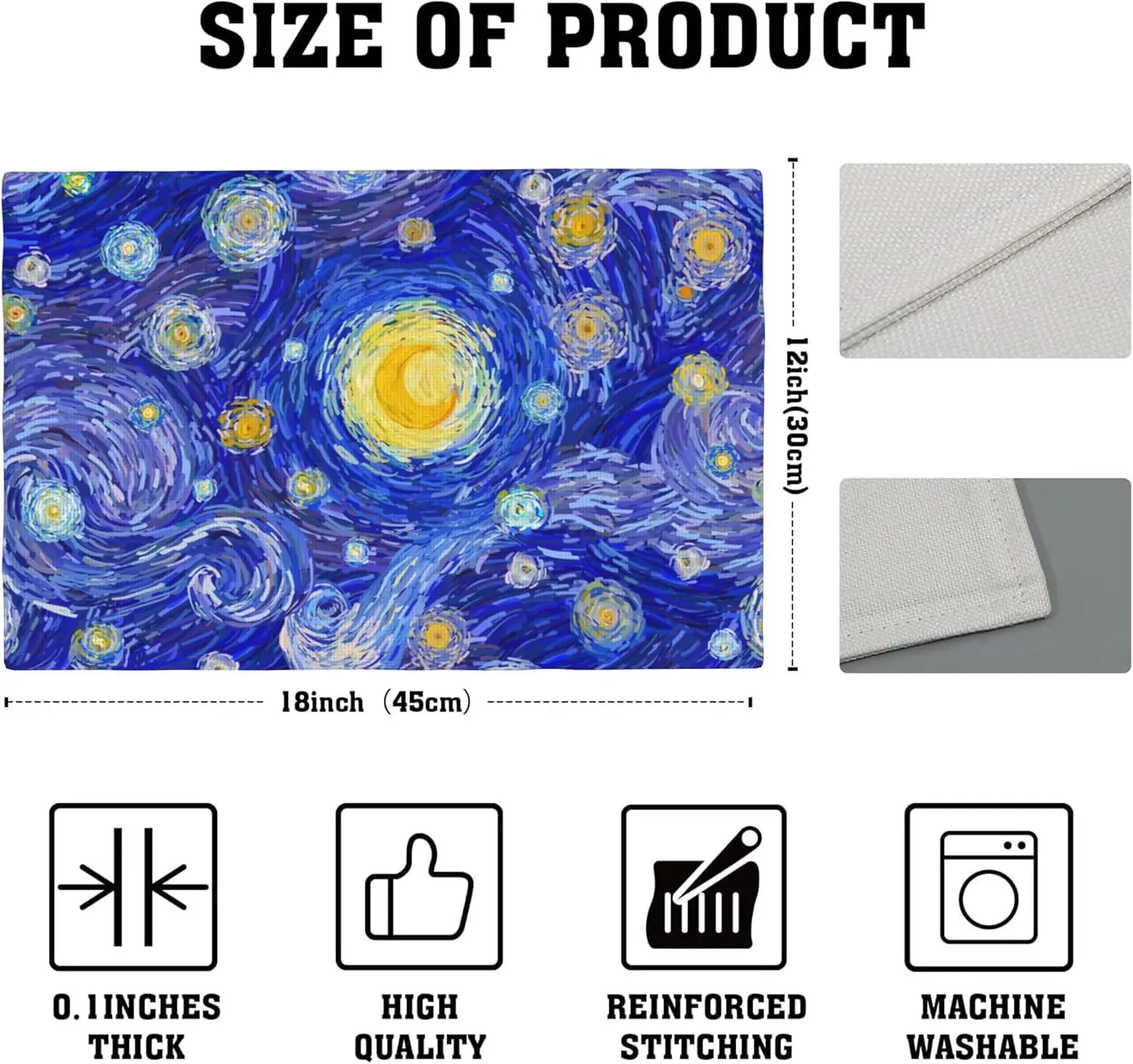 Starry Night Placemats Set Of 4, Blue Sky 12x18 Inch Non-Slip Washable Heat Resistant Linen Fabric Table Mats,Place Mats For Hol