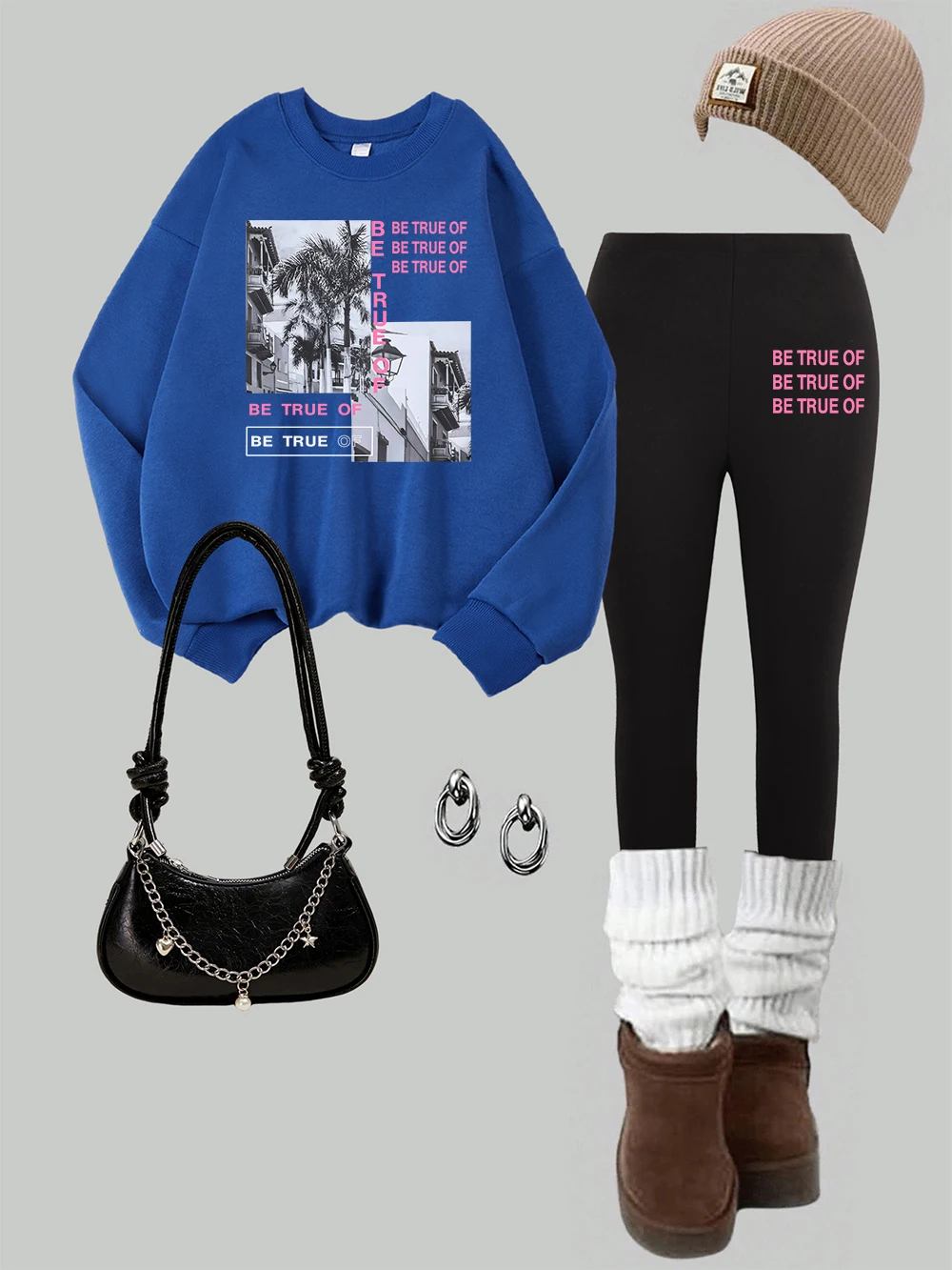 

2 Piece Women Be True Of Photo Scenery Prints Sweatshirts Leggings Set Fashion Warm Fleece Hoodie Pants Autumn Woman Clothes