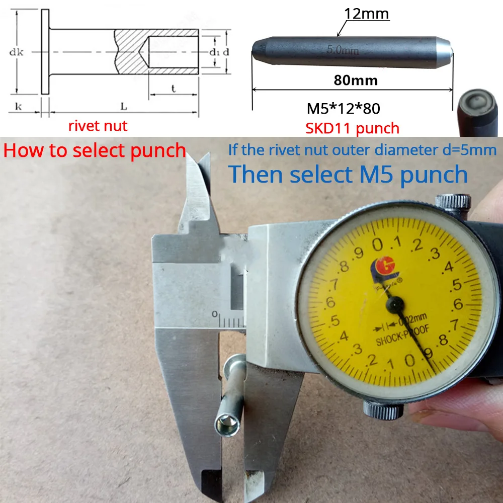 M2 M2.5 M3 M3.5 M4 M4.5 M5 M6 M8 M10 Punch for Half Hollow Rivet Nut Manual Press Knock Hand Tool Riveter Machine Punch