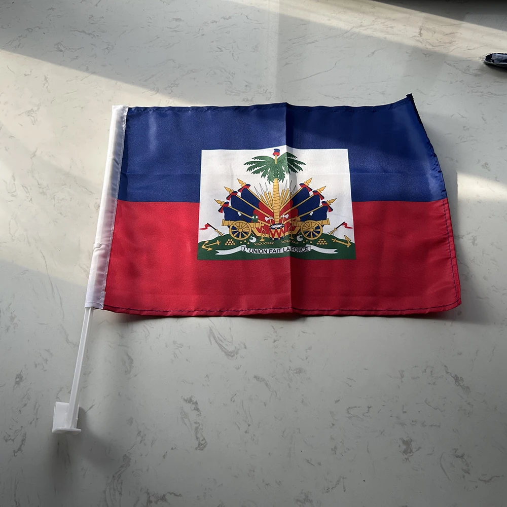Haiti car flag 30*45cm polyester Haiti car waving Flag National Flag standard-bearer waving flag with plastic flagpole