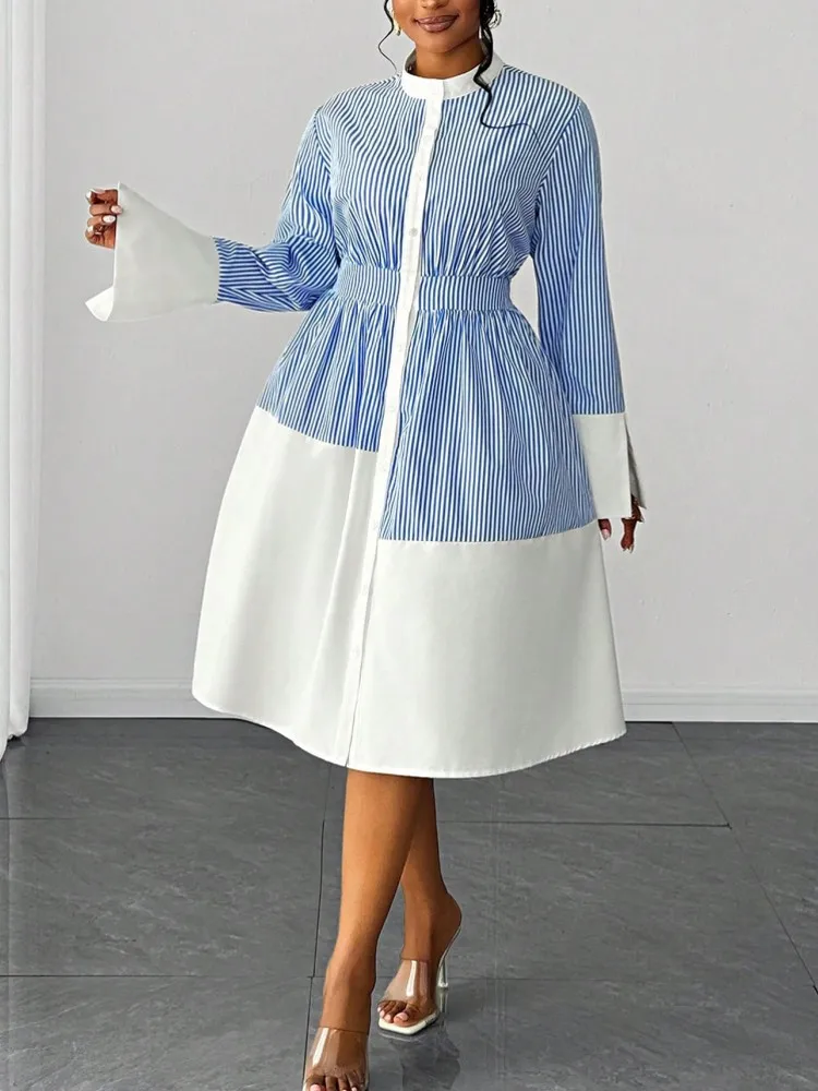 L-4XL Plus Size Clothes Dresses Women Spring Autumn Robes Long Sleeve Street Style Casual 3XL Big Size Midi Dress Oversized