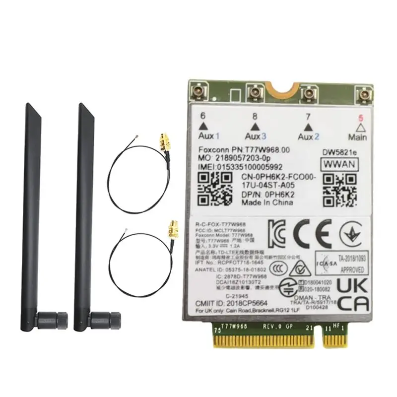 A75Q-Wireless Card T77W968 DW5821E X20 4G LTE Module Cat16 Gigabit 4G For Dell 5420 5424 7424 7400 Laptop+ 2X8DB Antenna Kit
