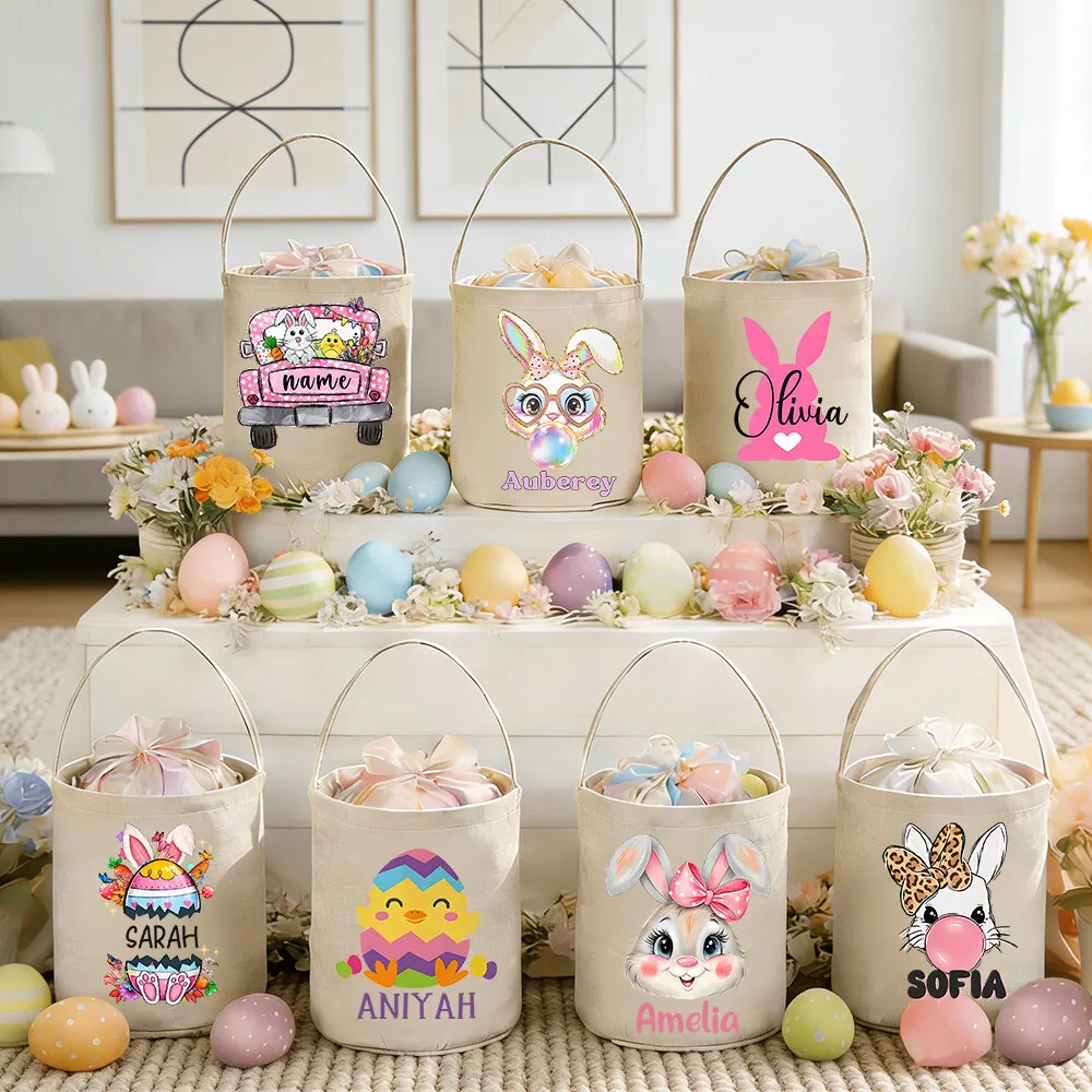 

Personalized Easter Basket with Name Kids Easter Basket for Boys/Girls Toddler Egg Hunt Tote Bag with Name Children Easter Gift