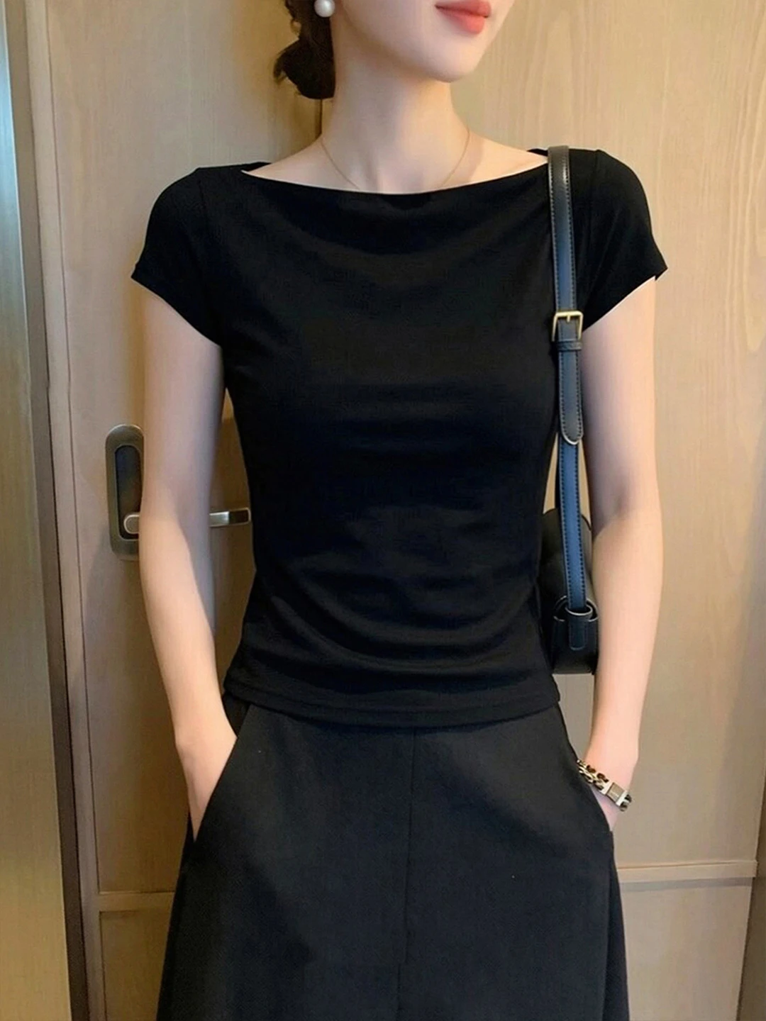 

Slim Fit Color Short Sleeve T-Shirt Commute Style Women's Fashionable Casual Top Korean Version Poetic Lin Brand