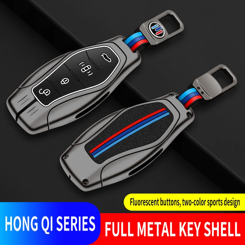 3 Color Silicone Zinc Alloy Key Cover for Hongqi E-HS9 HS7 HS9 H9, 4 Button Smart Car Key Shell Interior Accessories