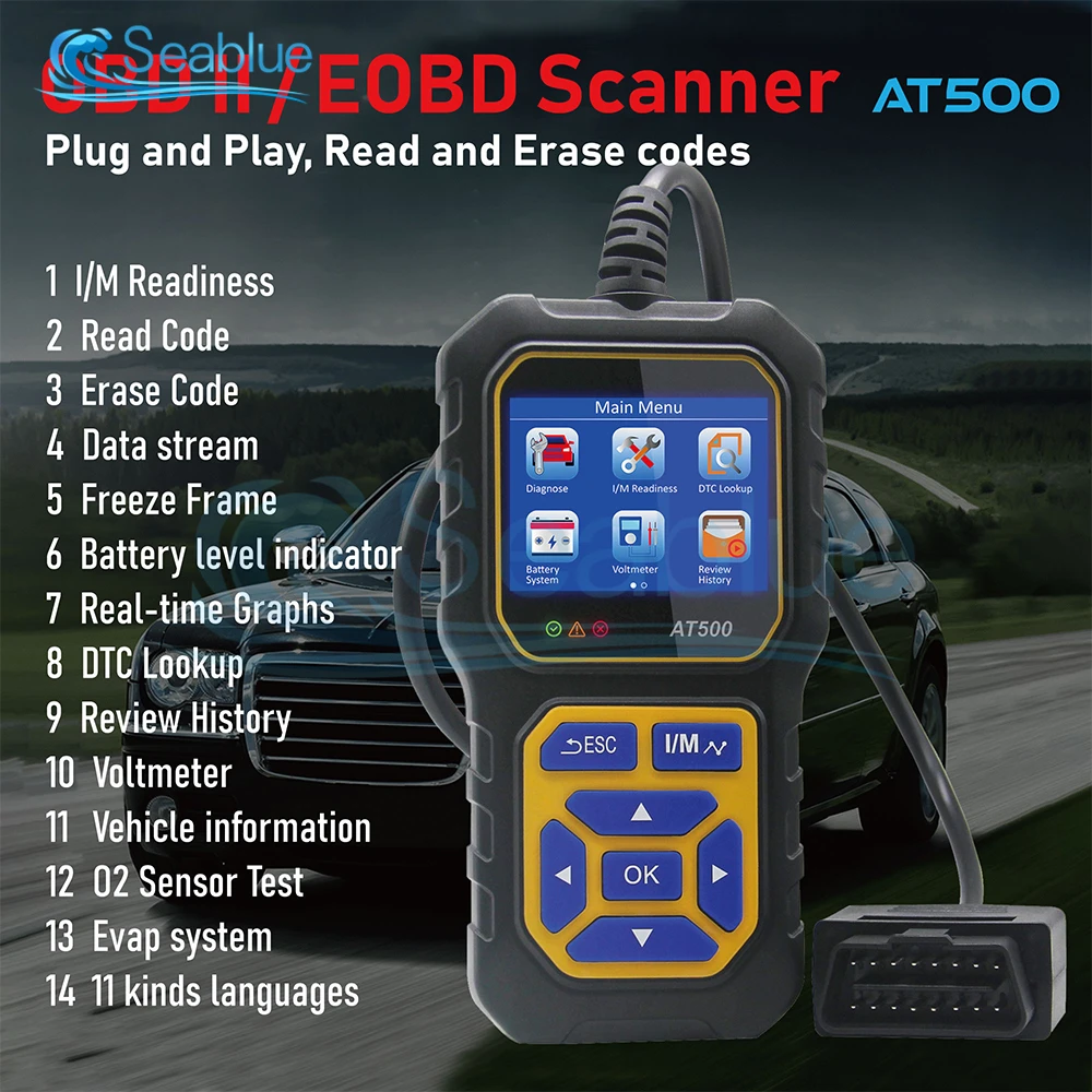 2.4 inch AT500OBD Fault Diagnosis Instrument Professional OBD2 Scanner Automotive Code Reader Auto Diagnostic Tool