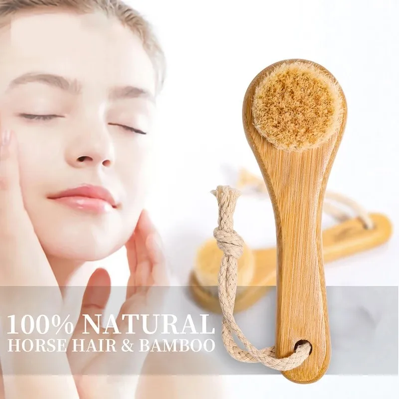 Escova de Limpeza Facial de Bambu Natural Macia para Cuidados com a Pele - 1 Unidade - Massagem Facial Portátil para Limpeza Profunda