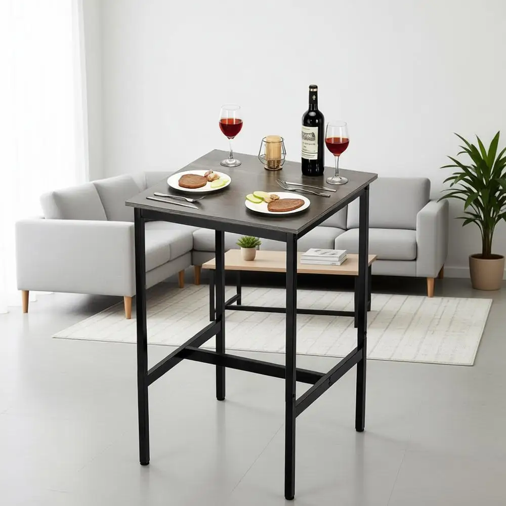 

Sturdy Metal High Top Pub Table, Small Kitchen Dining, Bar Height Desk, Easy Assembly, 24x24x36 in, Rustic Brown and Black