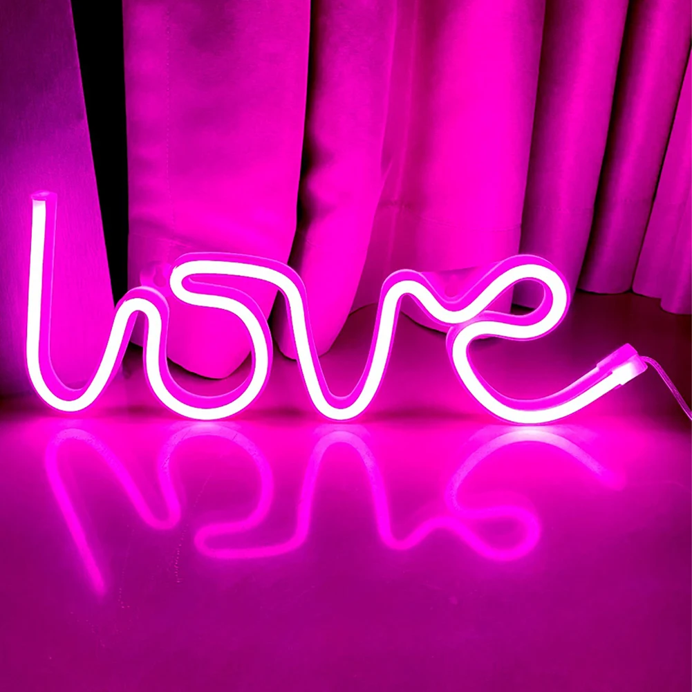 Em Forma De Coração LED Neon Light, USB, Alimentado Por Bateria, Lâmpada De Sinal De Neon, Luz Decorativa Noturna, Quarto, Quarto De Crianças, Festa De Casamento