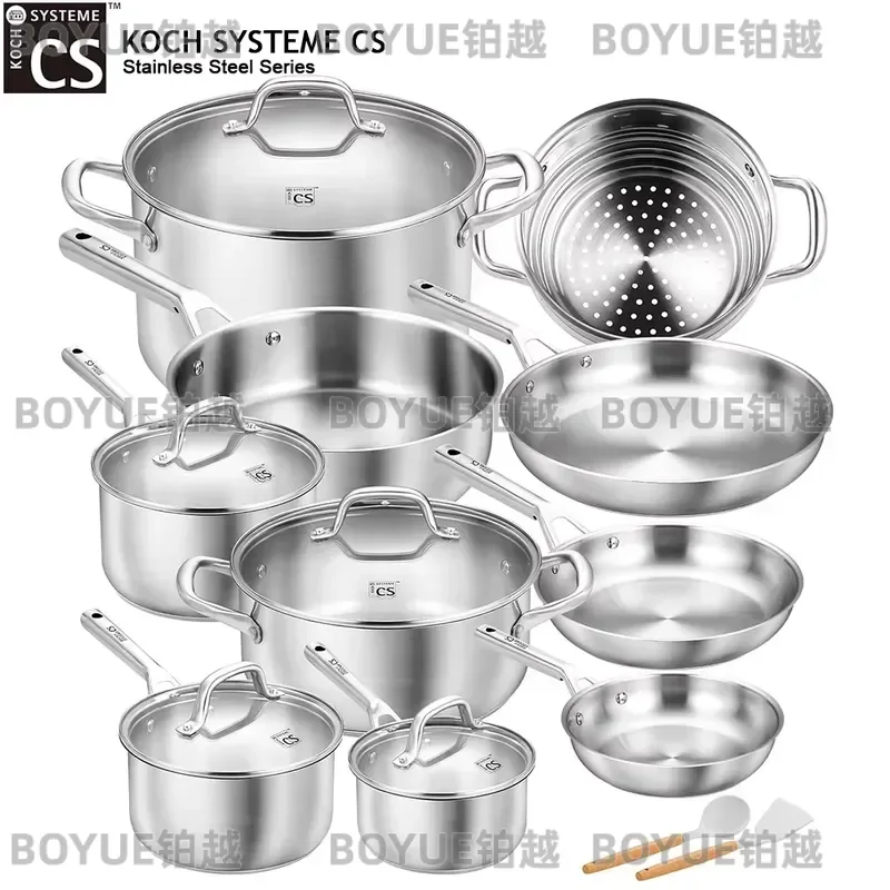 17 Piece Stainless Steel Cookware Set Professional Frying Sauce Soup Pots Induction Compatible Kitchen Cooking Essentials