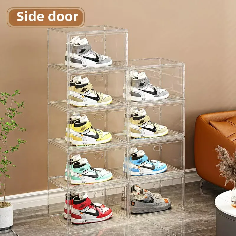 Shoe box hard box magnetic suction front side open storage transparent acrylic storage box thick large shoe cabinet