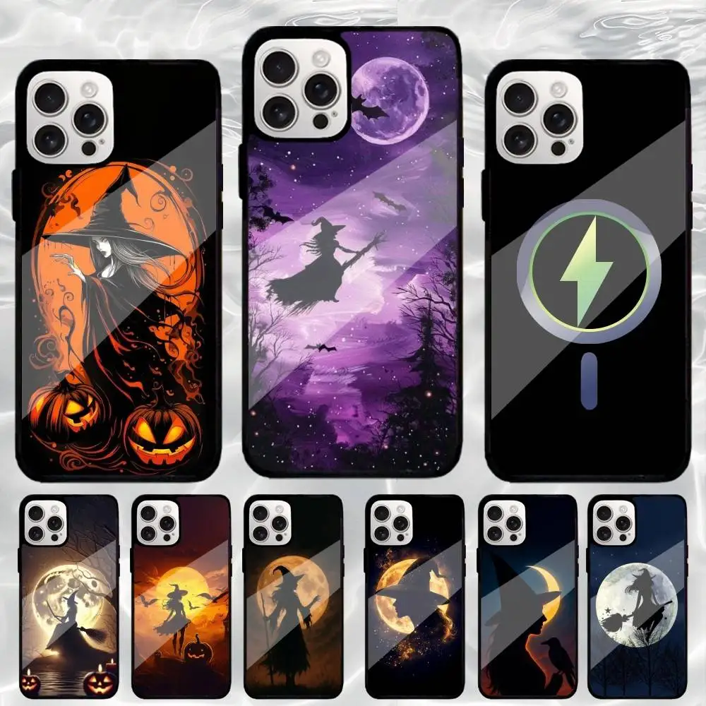 

W-Witch and halloween Phone Case For iPhone17,16,15,14,13,12,11 Plus,Pro Max Magnetic Magsafe Wireless Charging
