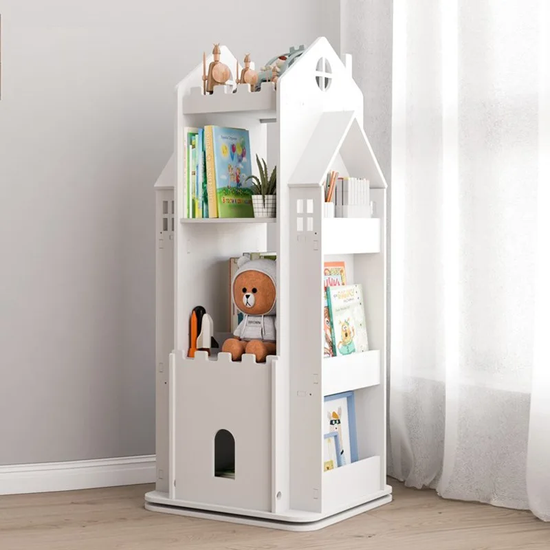Creative Castle 360 Degree Rotating Bookshelf Bookcase Student Reading Rack Baby Storage Shelf