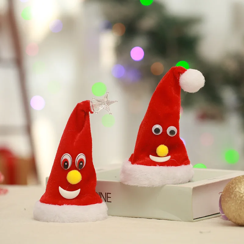 Swinging Will Sing The Christmas Tree Hat Cartoon Electric Light-Emitting Music Plush Hat Creative Christmas Swing Hat Toys