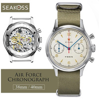 SEAKOSS 38mm Men's 1963 Chronograph Mechanical Watches Pilot with Seagull Movement ST1901 Air Force Aviation Sapphire Goose 40mm