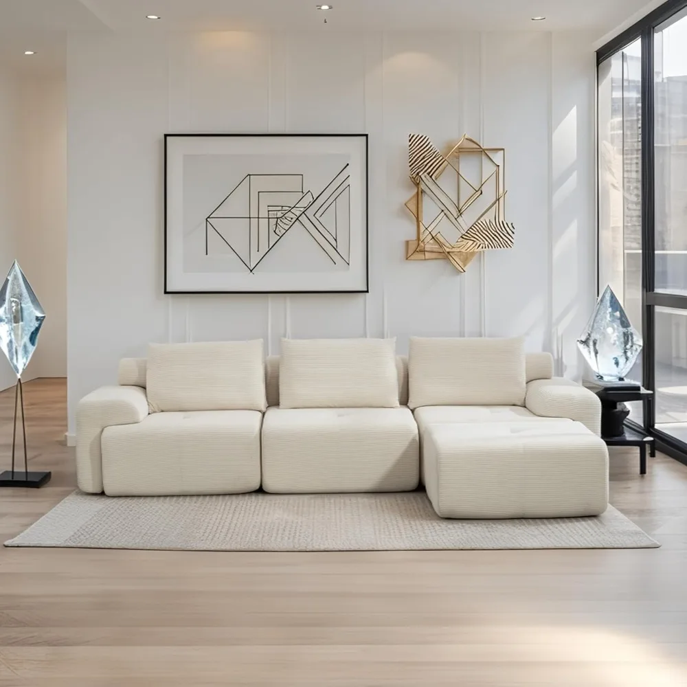 

L-Shaped Sectional Couches for Living Room with Memory Foam & Steel Frame - No Assembly Convertible Sofa Bed, Modular Couch