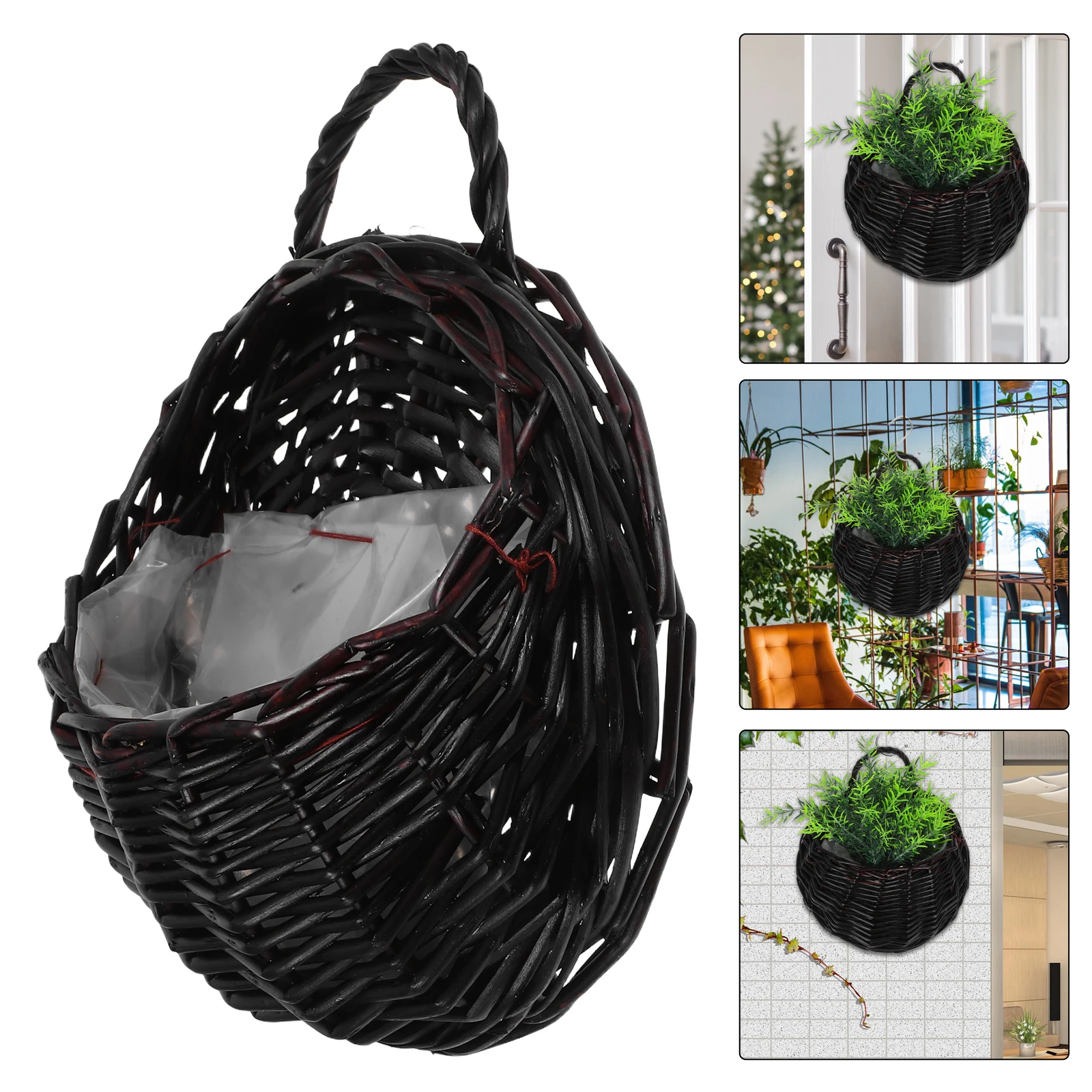 

Hanging Storage Basket Wall Decorative Flower Baskets Mount Flowerpots Rattan Rustic Plant Indoor
