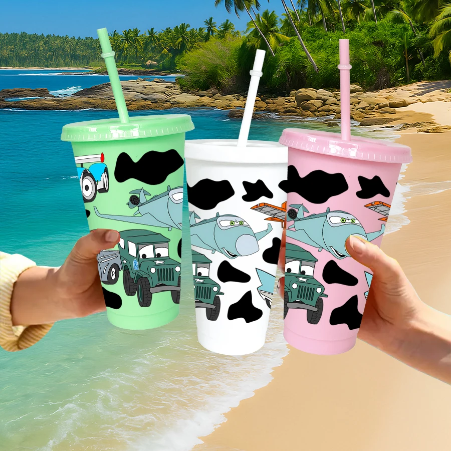 12pcs/pack Disney,Cars,Minnie Ears 26oz Color Plastic Tumbler Birthday Party Drinking Utensils Juice Coffee Mug