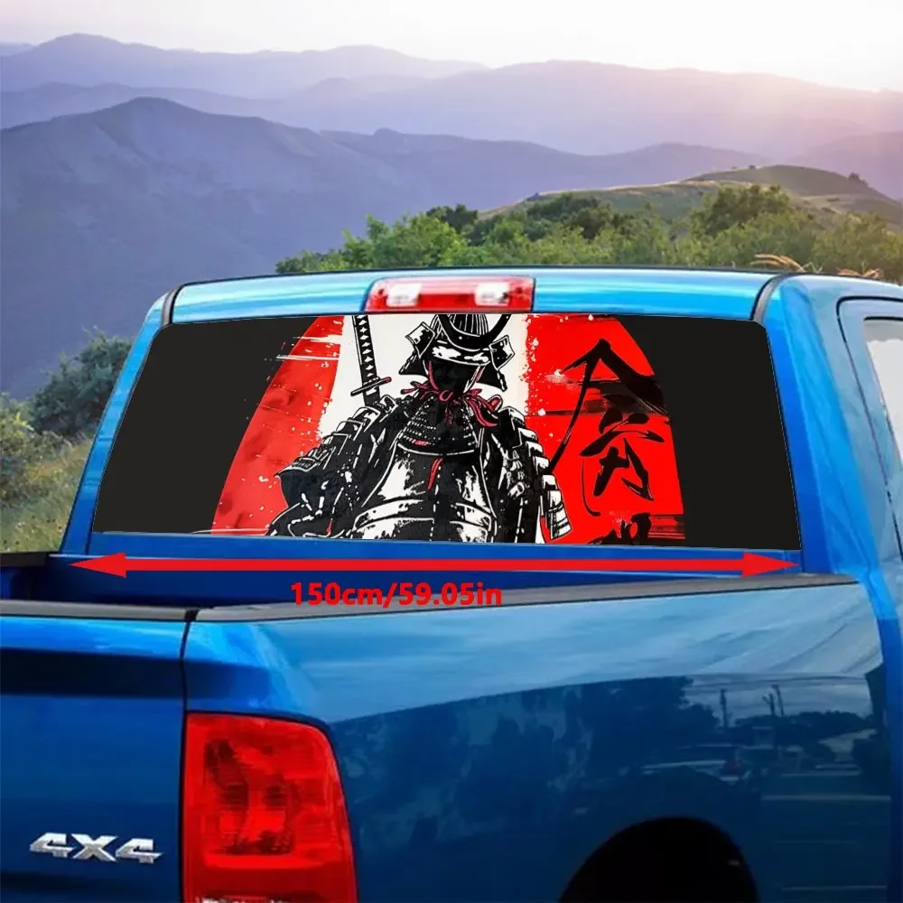 Japanese Samurai Red Sun Car Rear Windshield Sticker Truck Window See Through Perforated Back Window Vinyl Decal Decoration Gift