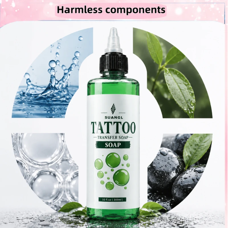 300/30ML Tattoo Green Soap Concentrated Tattoo Cleaning Solution Algae Soap with Bottle Tattoo Aftercare Soap