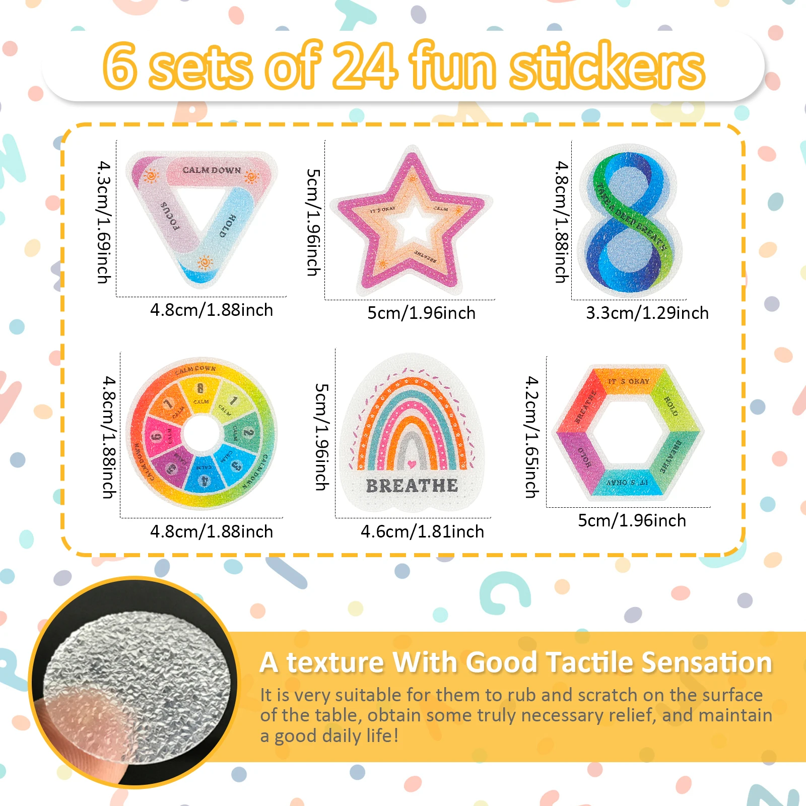 24Pcs Calm Stickers Set 6 Styles Reusable Tactile Rough Textured Stickers Anti-Stress Sensory Stickers for Classroom Library