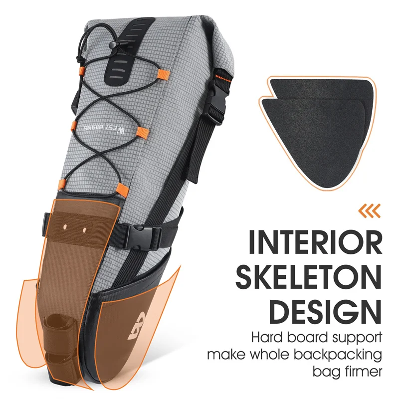 WEST BIKING Borsa da sella per bicicletta, impermeabile, in poliestere e TPU, 10L, borsa da sella per bicicletta espandibile con corda elastica e design per lo stoccaggio