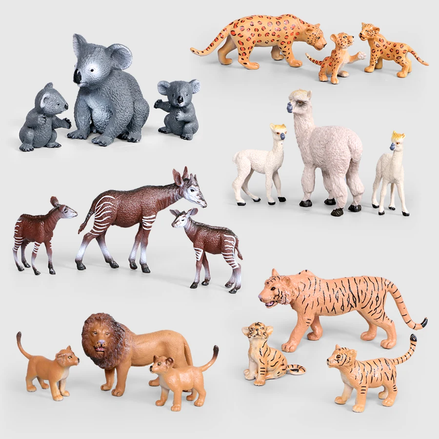 Wild Animal Parent-child Models Suit of Lion,Tiger,Alpaca,Leopard,Simulation Action Figure Toys Hand-painted Animal Figurine Toy