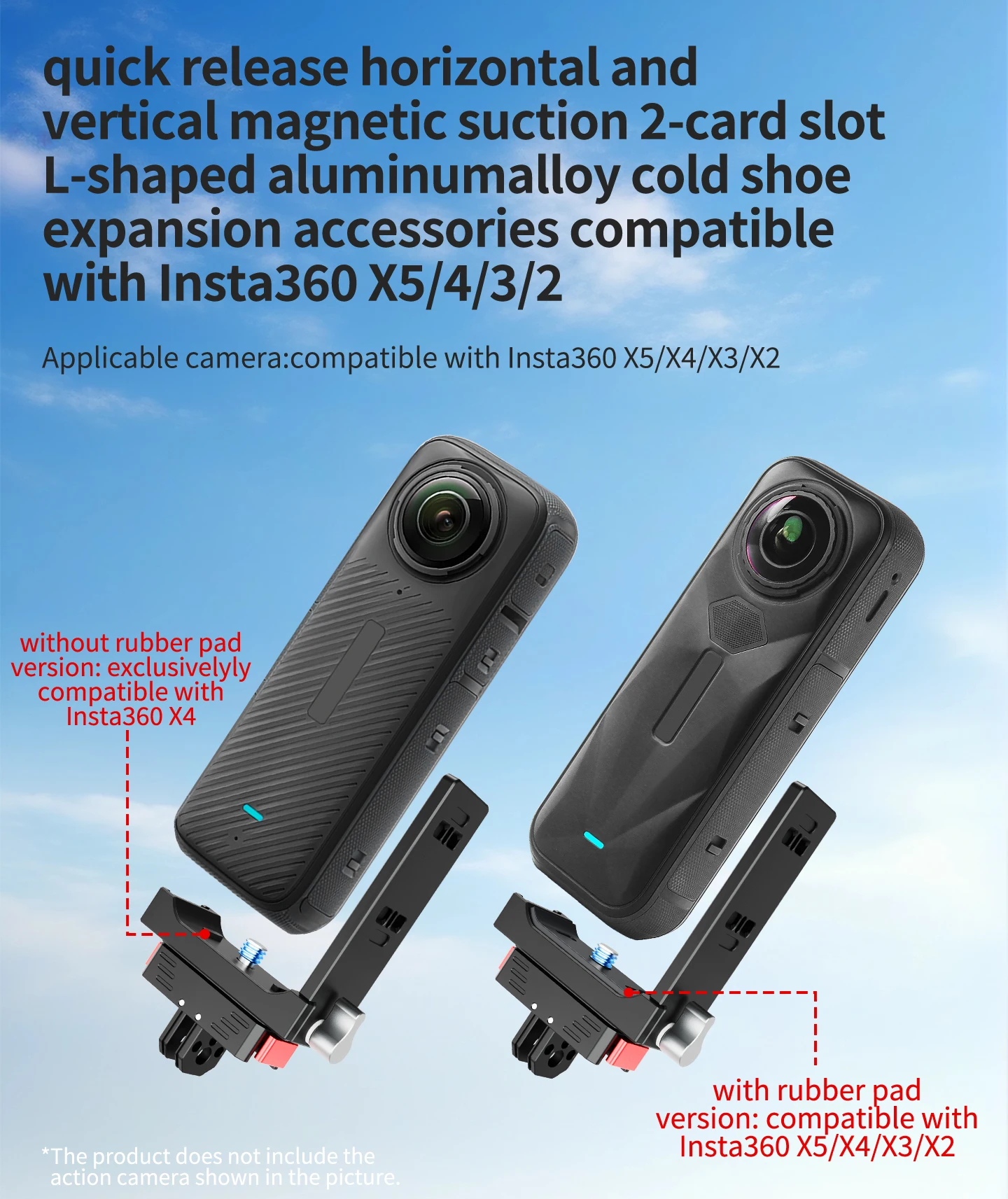 Schnellwechselplatte für Insta360 X5 X4 X3 X2 Fast Install Mount 1/4 Arri Selfie Stick Stativadapter Kaltschuh Mic Lichthalter – Detail 5