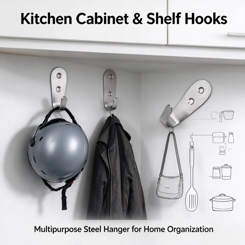 Steel Wall Mount Helmet Hook Rack, Multipurpose Hanger for Motorcycle Helmet Jacket Luggage, Home Kitchen Cabinet Shelf Holder