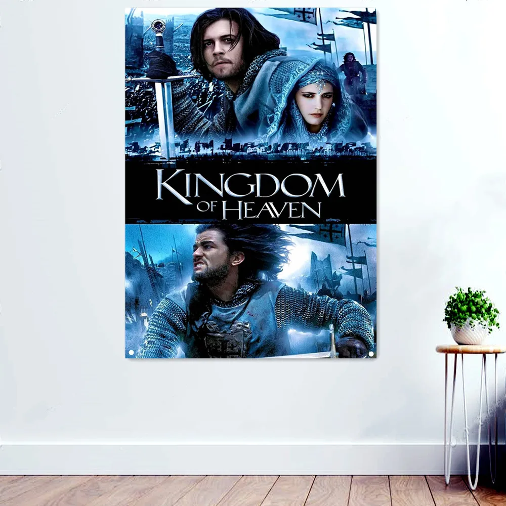 Kingdom of Heaven Movie Poster Canvas Painting Knights Templar Armor Wall Art Flag Ancient Battlefield Christian Crusader Banner