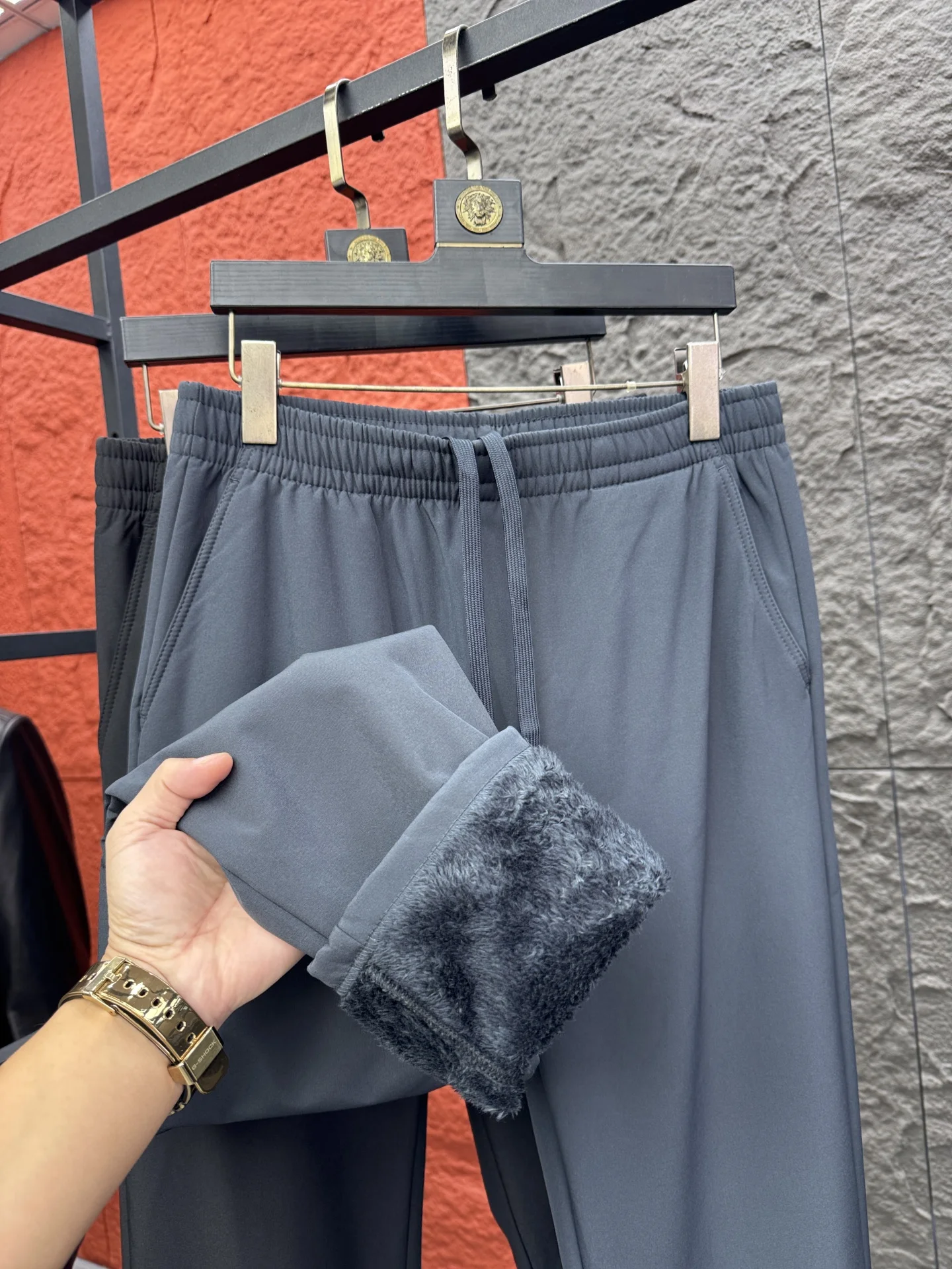 

Men's Fce Lined Thiened Straight Leg Casual Pants Elastic Waist Comfortable Warm Winter Trousers Low Waist Polyester Fiber