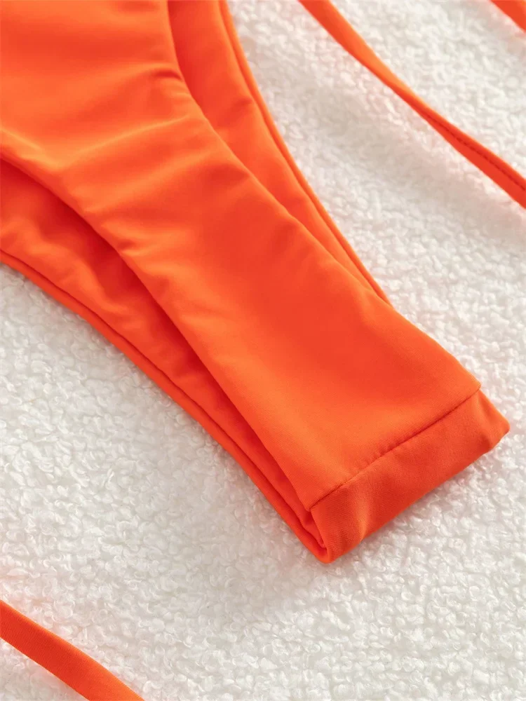 Set bikini sexy a vita alta donna 2024 arancione viola scava fuori perle push up micro costume da bagno costume da bagno da spiaggia costumi da bagno con lacci