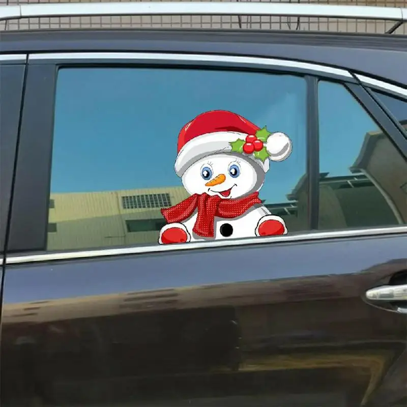 Christmas Santa Claus Snowman Elf Peeking Series Highly Reflective Sticker For Car Styling Decal Festival Decor