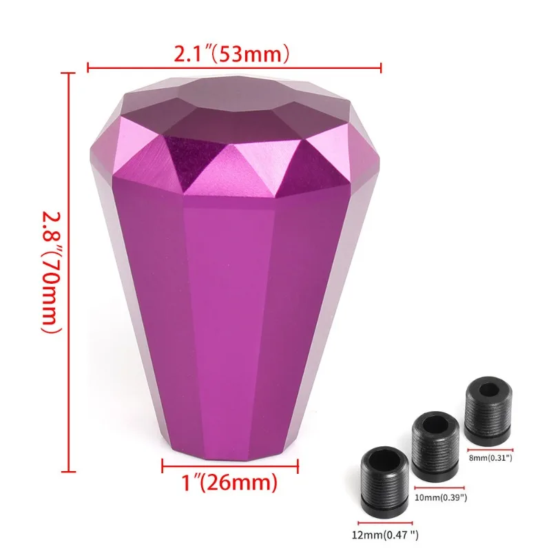 Car modification accessories Diamond gear head Aluminum alloy, with 8/10/12 MM adapter Shift wave head