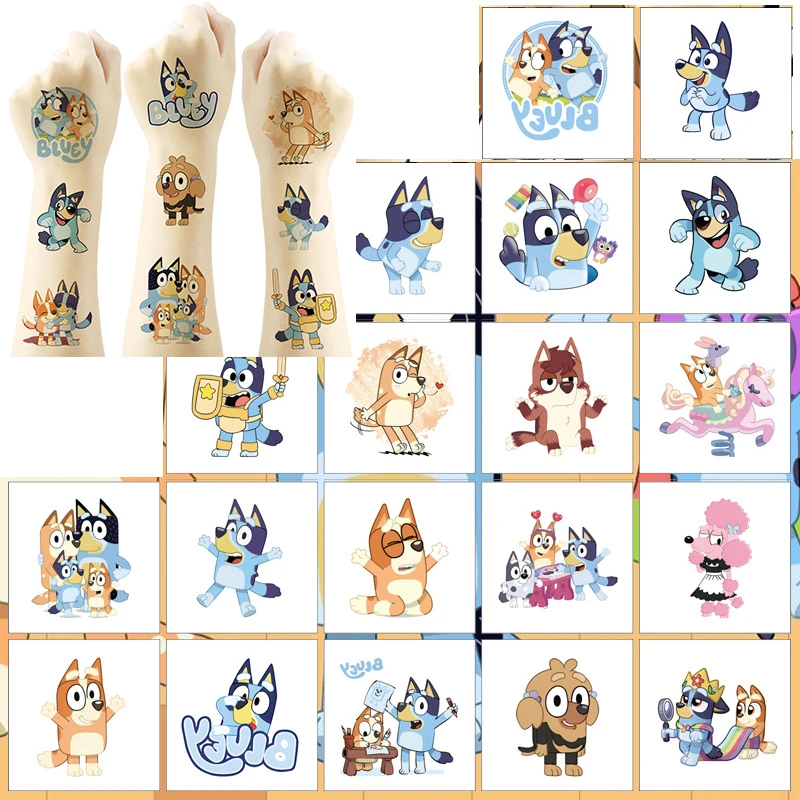 

20Pcs/set New Cartoon Bluey Temporary Tattoo Sticker Action Arm Face Body Art Fake Tattoo Birthday Party Gifts