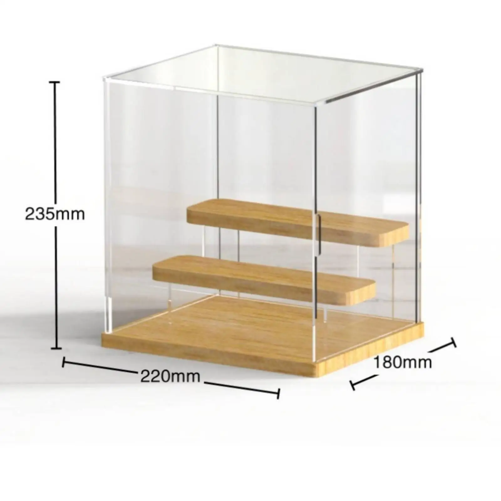 Acrylic Display Case Wooden Shelves Stepped Shelf Display Case Dust Protection Collectible Showcase