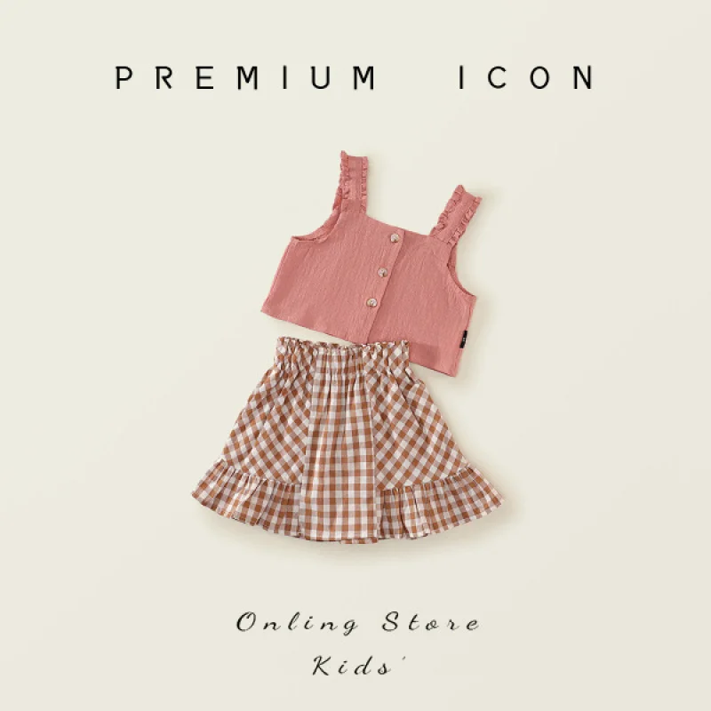 

2026New Summer Outfit for Girls: Stylish Baby Girl Two-Piece Set with Camisole Top and Plaid Short Skirt