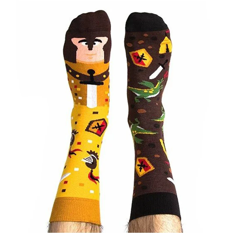 New Men Funny Fashion Socks Mandarin Duck Socks Asymmetric AB Socks Medium Tube Jacquard Cartoon Fashion Sports Cotton Socks