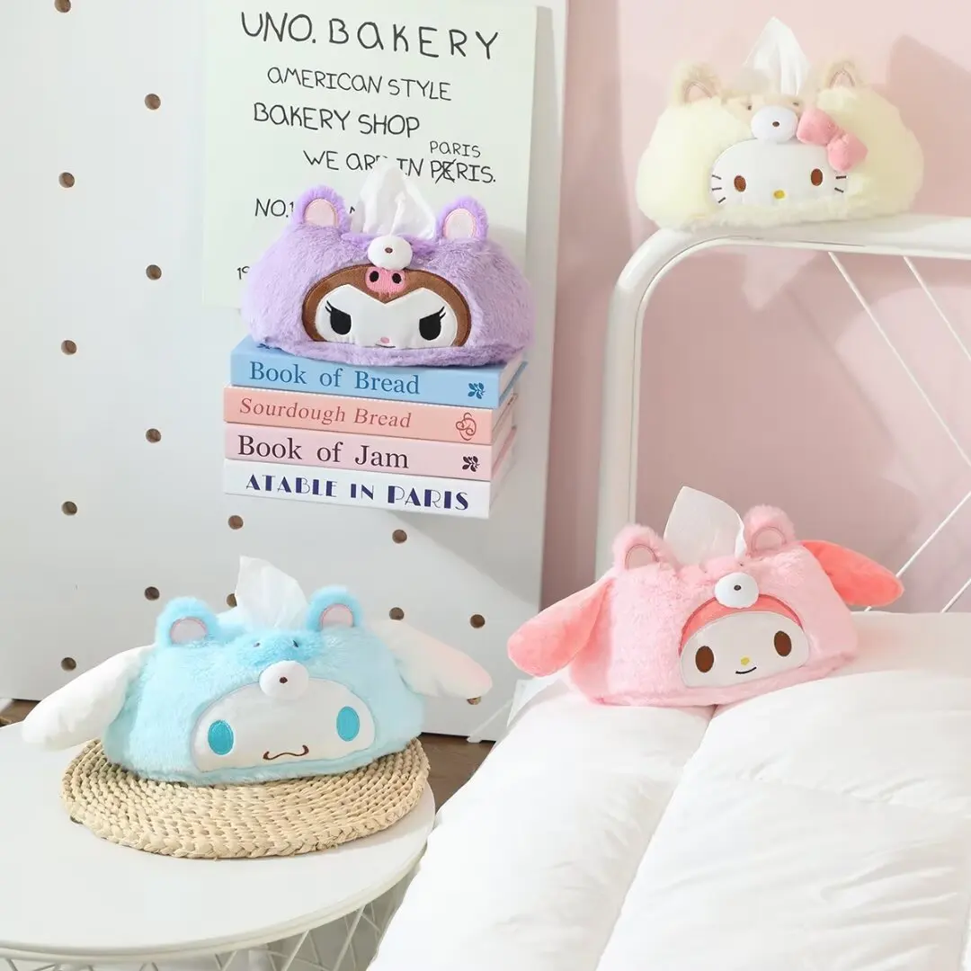 

Sanrio Kawaii Hello Kitty Plush Tissue Box My Melody Kuromi Anime Cartoon Exquisite Household Desktop Decorative Cardboard Box
