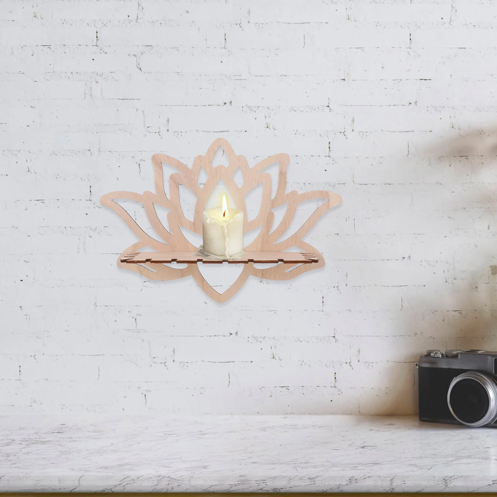 

1pc Lotus Holder Wooden Hollow Design Crystal Wall Shelf For Bedroom Decor Stand Tea Light Wall