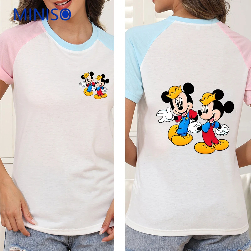 

Disney Mickey Clothes Women Cartoon Tops Custom Short Sleeve Clothing Trends 2025 New Printing Ladies Summer Dress Suit T-shirt