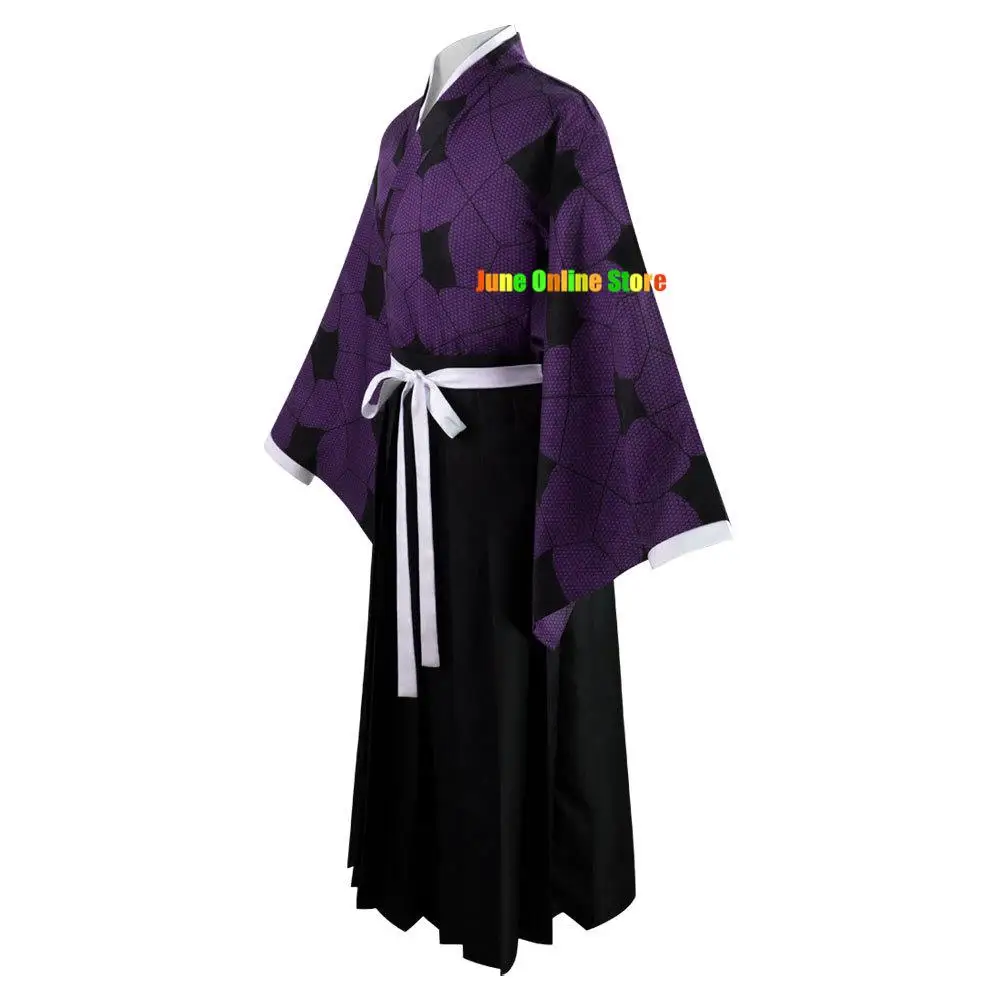 Kokushibo Costume Wig Anime Cosplay Purple Kimono Tsugikuni Michikatsu Wig Halloween Party Demon RolePlay Outfits Carnaval