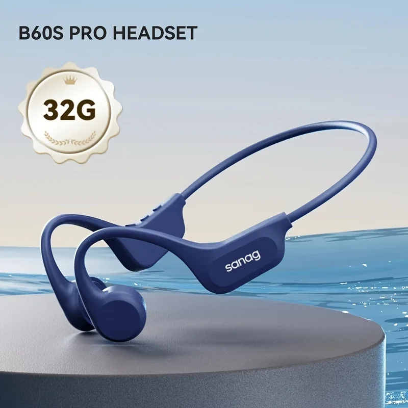 Sanag B60S Beengeleiding Oortelefoon IPX8 Zwemmen Bluetooth-hoofdtelefoon Draadloze headset 32GB/64GB MP3 met microfoon Oordopjes